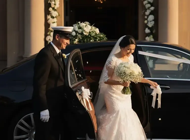 Noiva saindo do carro na igreja